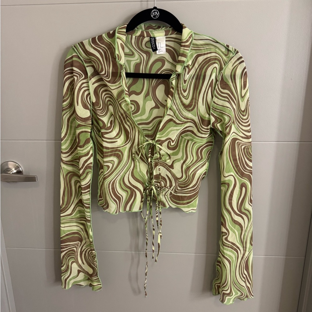 H&M Green and Brown Swirl Blouse